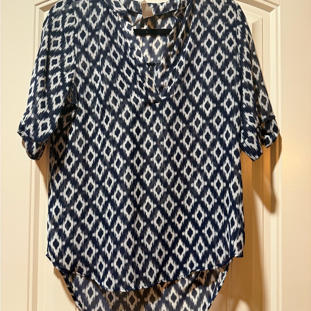 Navy and White Patterned Women's Top